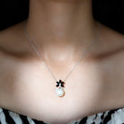 Floral Inspired Freshwater Pearl and Black Onyx Pendant with Moissanite Accent Freshwater Pearl - ( AAA ) - Quality - Rosec Jewels