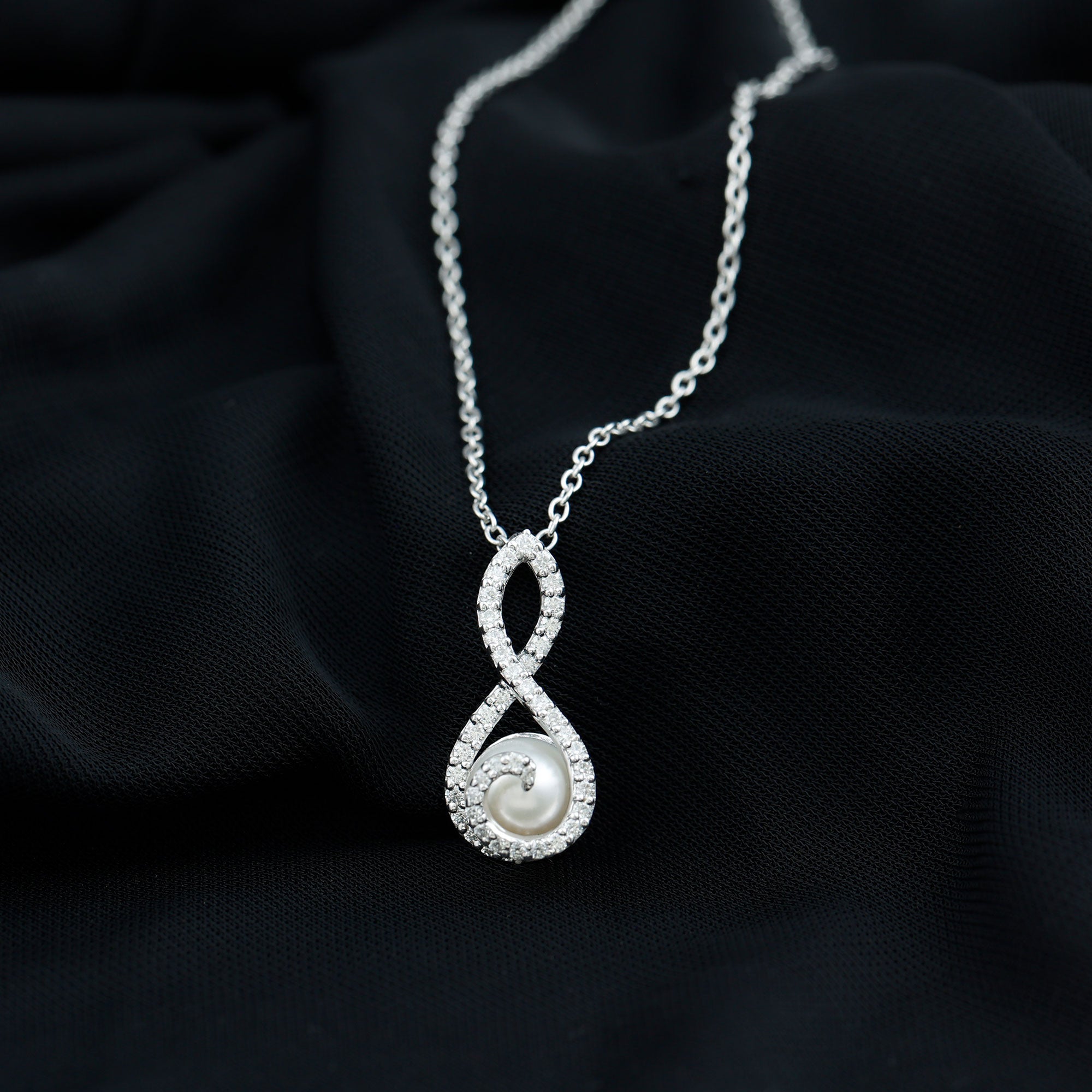 Freshwater Pearl and Moissanite Infinity Dangle Pendant - Rosec Jewels