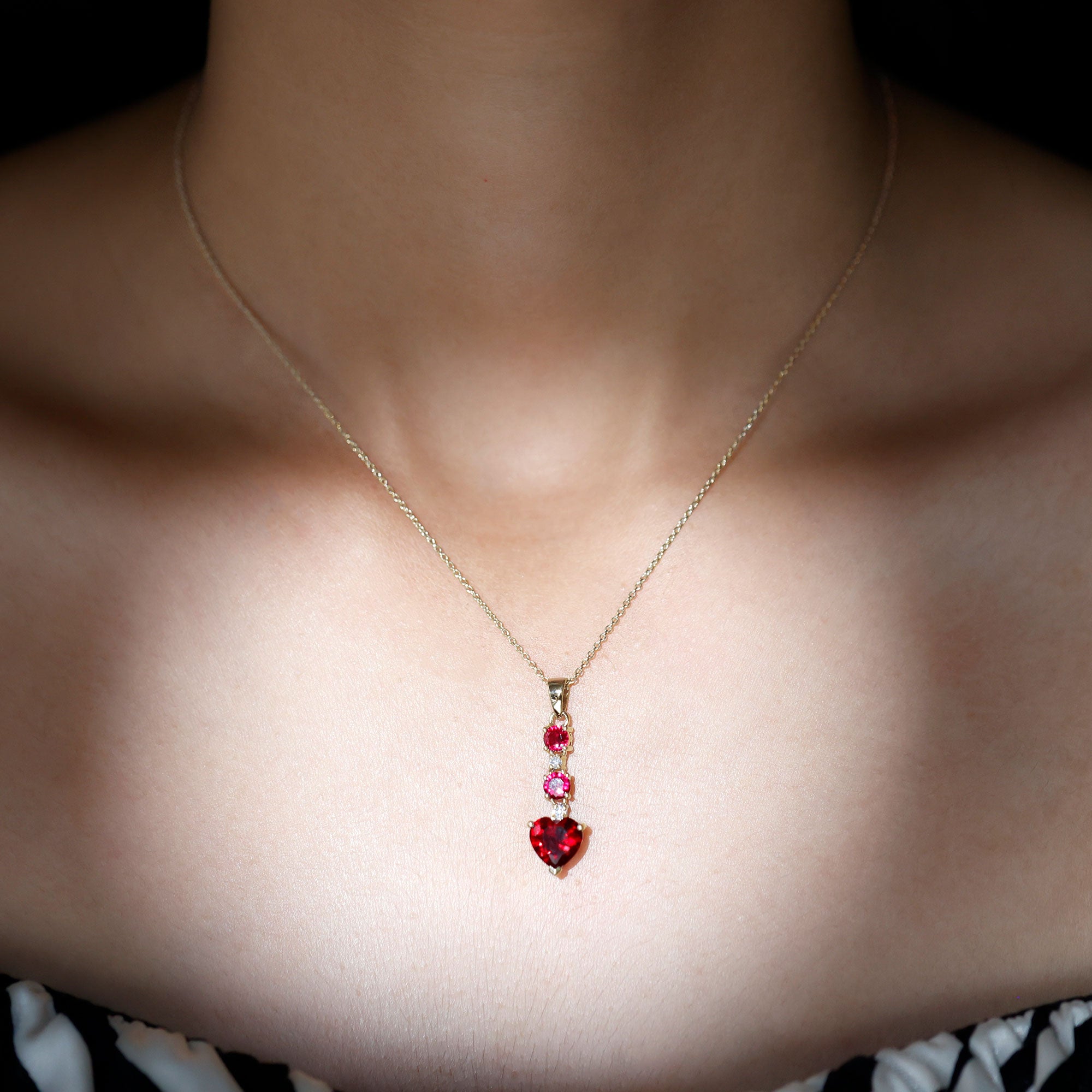 Created Ruby and Moissanite Heart Dangle Pendant Necklace Lab Created Ruby - ( AAAA ) - Quality - Rosec Jewels