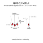 Three Pear Cut Created Ruby and Moissanite Halo Leaf Necklace in Silver - Rosec Jewels