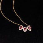 Three Pear Cut Created Ruby and Moissanite Halo Leaf Necklace Lab Created Ruby - ( AAAA ) - Quality - Rosec Jewels