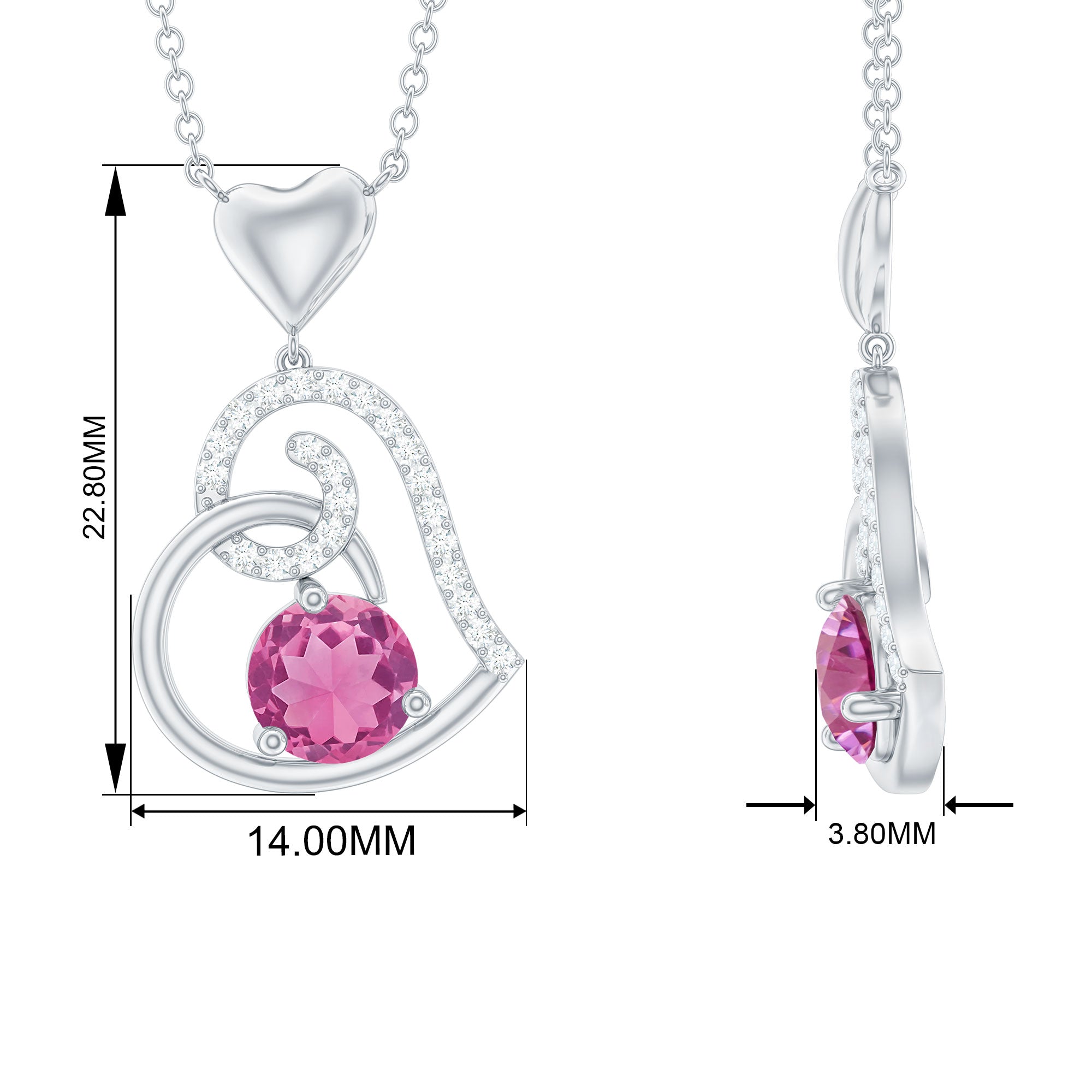 1 CT Certified Pink Tourmaline and Diamond Heart Drop Pendant Pink Tourmaline - ( AAA ) - Quality - Rosec Jewels