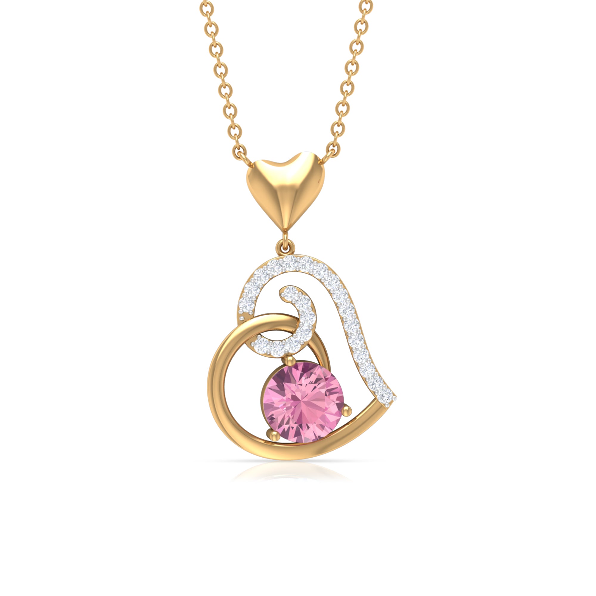 1 CT Certified Pink Tourmaline and Diamond Heart Drop Pendant Pink Tourmaline - ( AAA ) - Quality - Rosec Jewels