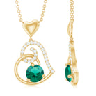 1 CT Created Emerald and Diamond Heart Drop Pendant Lab Created Emerald - ( AAAA ) - Quality - Rosec Jewels