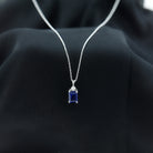 Emerald Cut Created Blue Sapphire Solitaire Pendant with Moissanite Lab Created Blue Sapphire - ( AAAA ) - Quality - Rosec Jewels