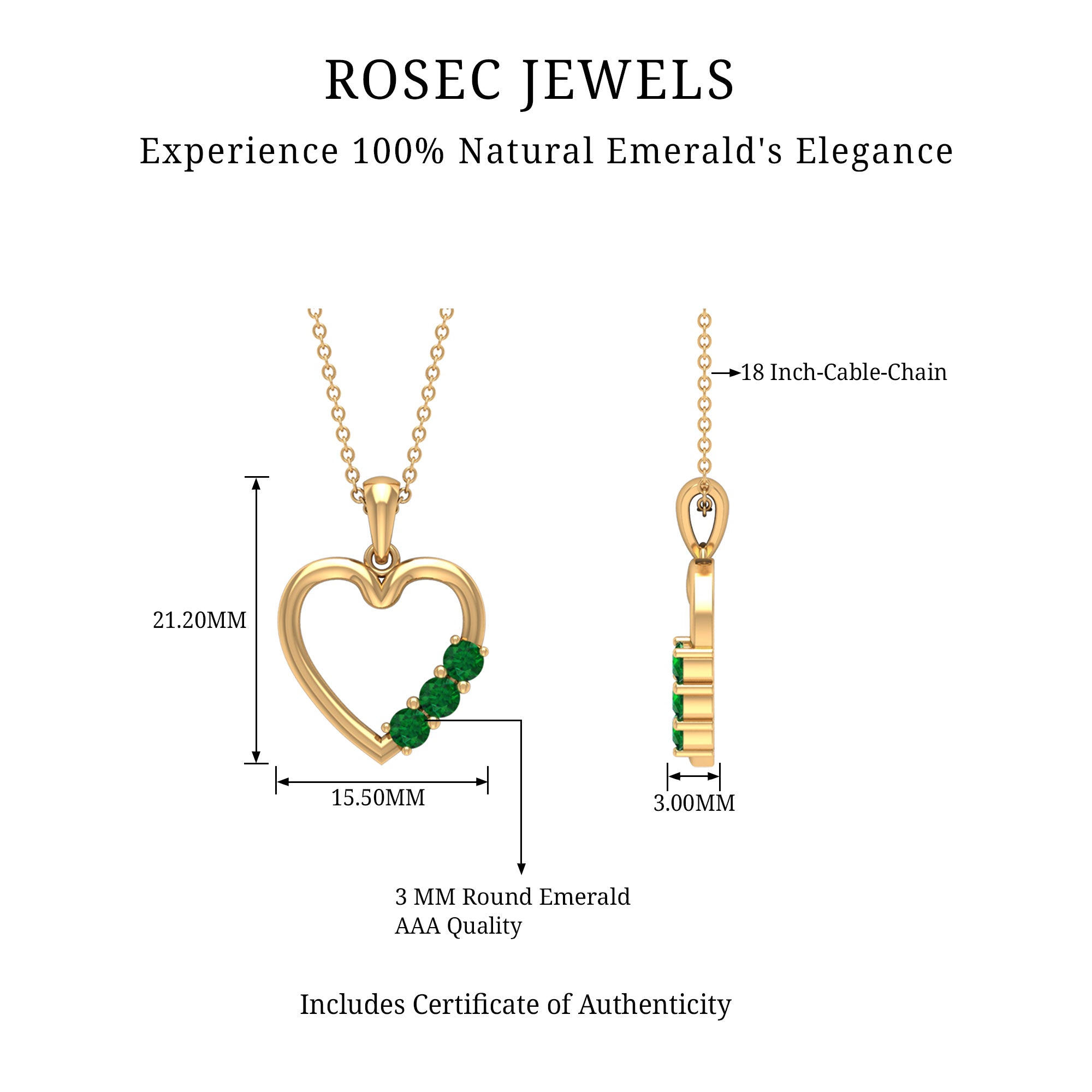 1/2 CT Simple Emerald and Gold Heart Pendant Emerald - ( AAA ) - Quality - Rosec Jewels