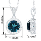 London Blue Topaz Round Halo Pendant with Diamond London Blue Topaz - ( AAA ) - Quality - Rosec Jewels