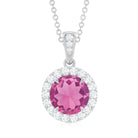 Pink Tourmaline and Moissanite Halo Pendant Necklace Pink Tourmaline - ( AAA ) - Quality - Rosec Jewels