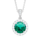 Lab Grown Emerald Pendant Necklace With Moissanite Halo Lab Created Emerald - ( AAAA ) - Quality - Rosec Jewels