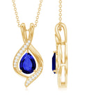 Minimal Created Blue Sapphire Teardrop Pendant with Moissanite Lab Created Blue Sapphire - ( AAAA ) - Quality - Rosec Jewels