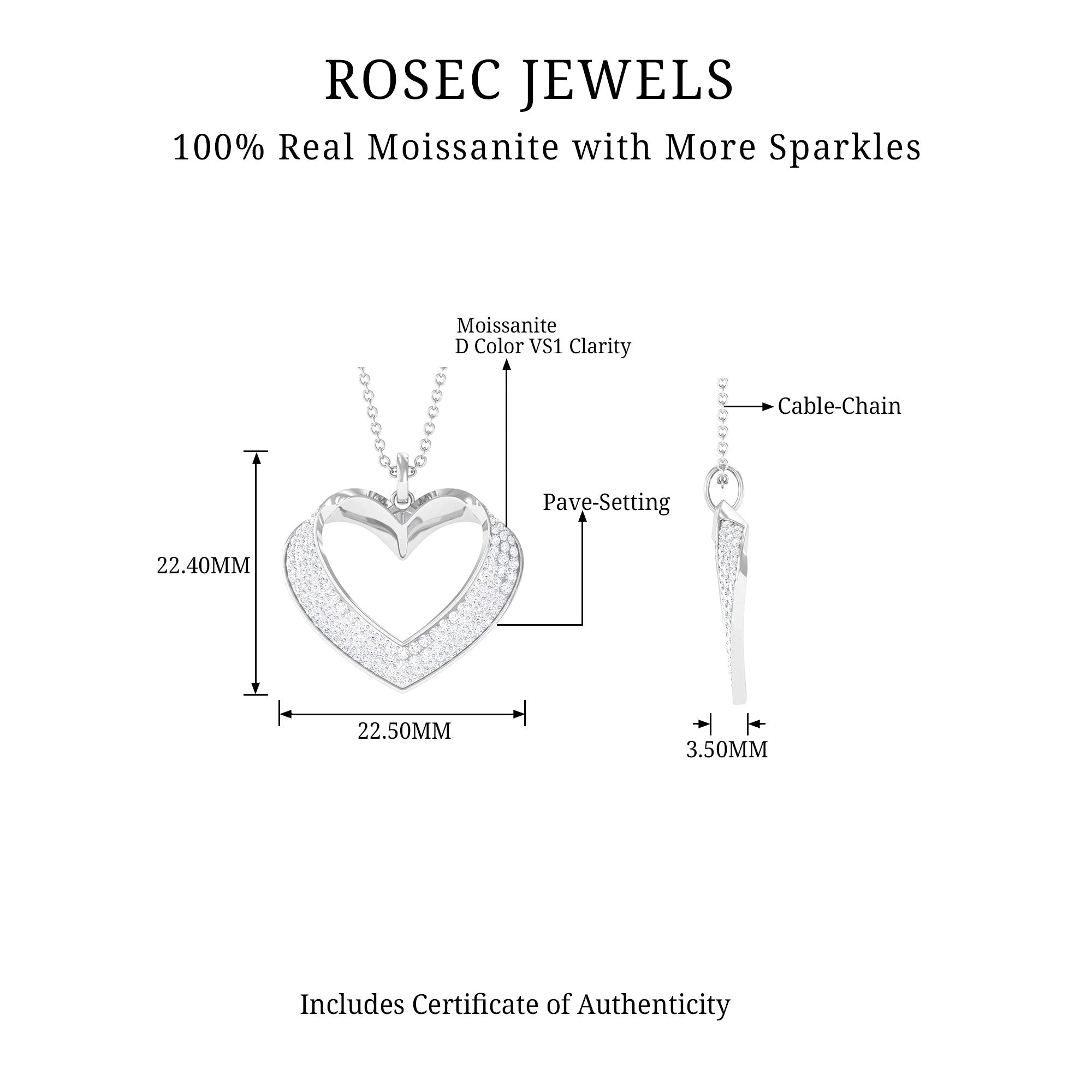 Moissanite Open Heart Bridal Pendant Necklace Moissanite - ( D-VS1 ) - Color and Clarity - Rosec Jewels