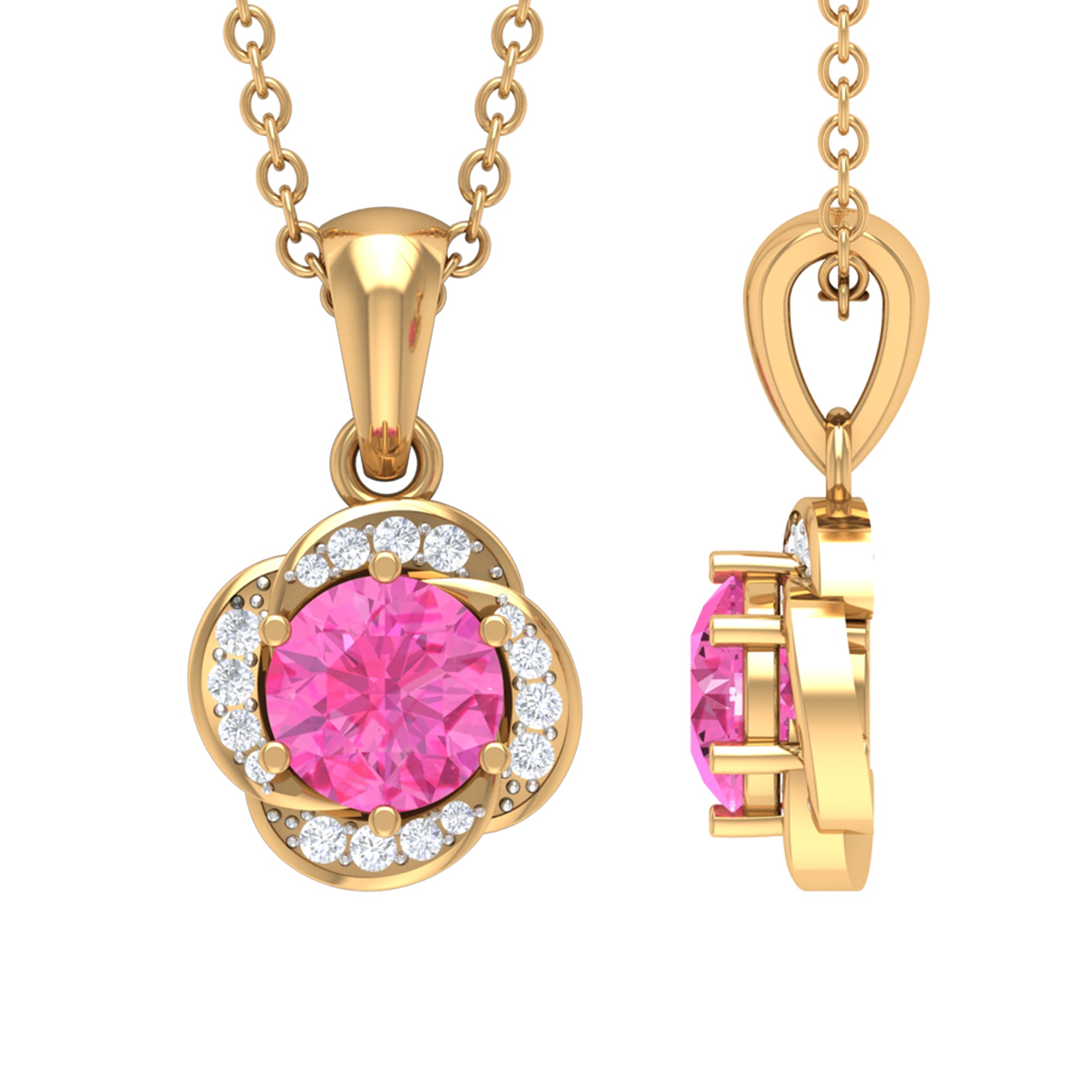 3/4 CT Pink Sapphire and Diamond Minimal Floral Pendant Pink Sapphire - ( AAA ) - Quality - Rosec Jewels