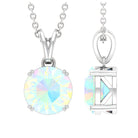 Genuine Ethiopian Opal Solitaire Pendant Necklace Ethiopian Opal - ( AAA ) - Quality - Rosec Jewels