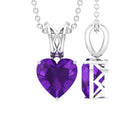 8 MM Heart Shape Amethyst Silver Pendant in 3 Prong Setting with Decorative Bail - Rosec Jewels