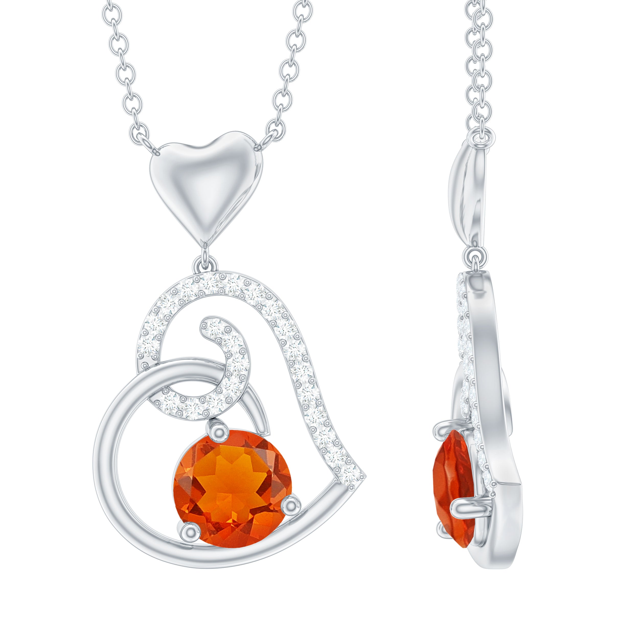 Fire Opal and Diamond Heart Pendant Fire Opal - ( AAA ) - Quality - Rosec Jewels