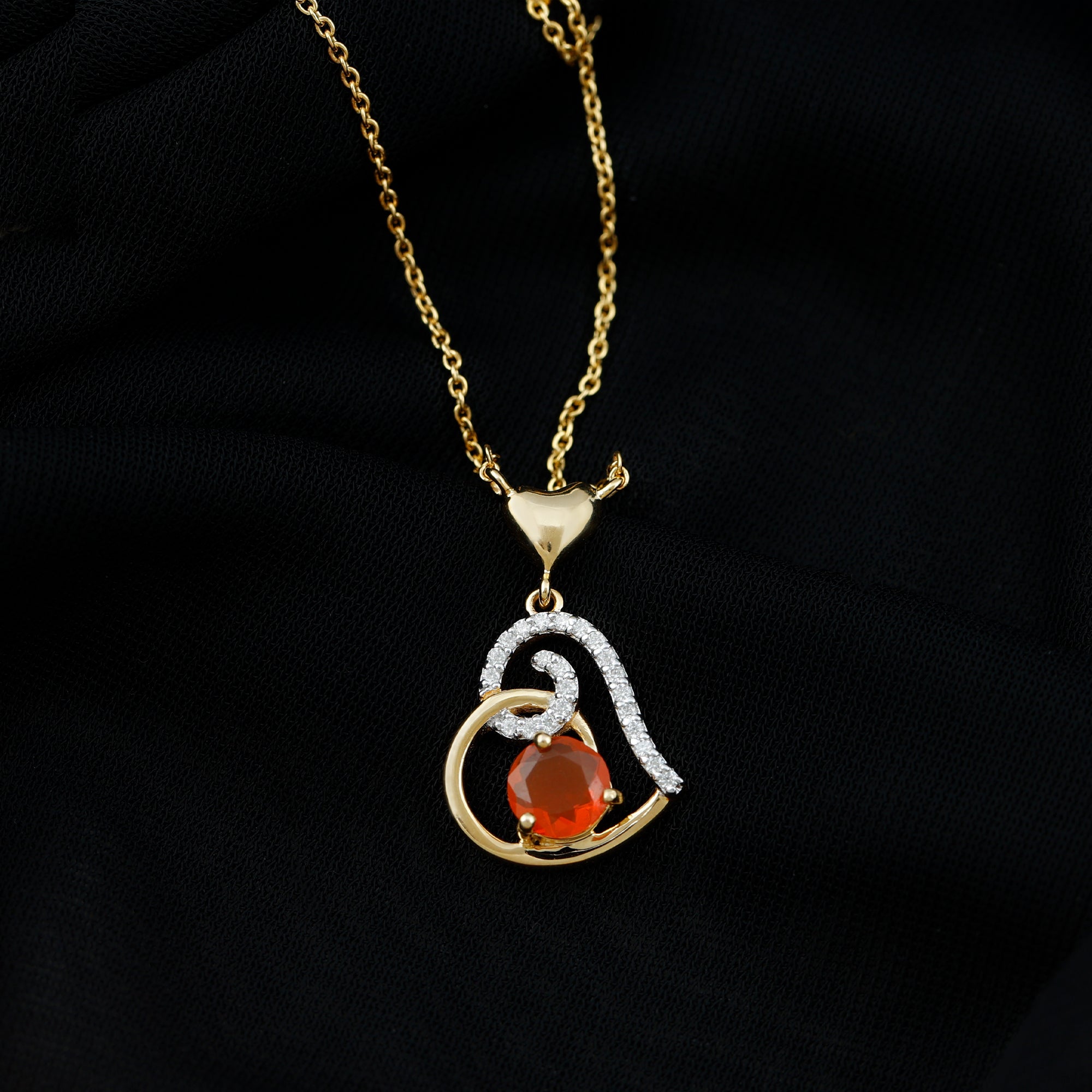 Fire Opal and Diamond Heart Pendant Fire Opal - ( AAA ) - Quality - Rosec Jewels