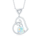 Ethiopian Opal Heart Pendant Necklace with Diamond Ethiopian Opal - ( AAA ) - Quality - Rosec Jewels