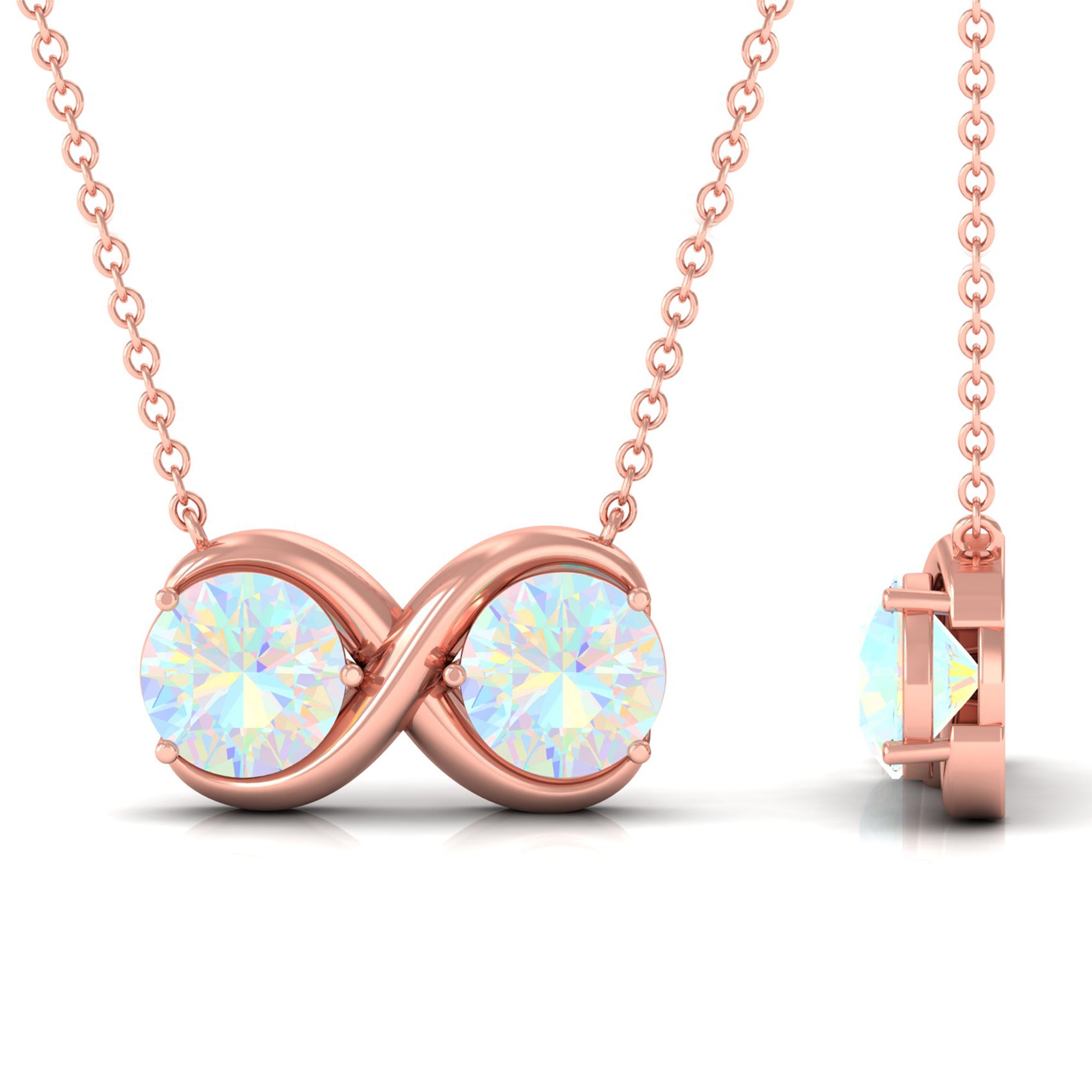 Ethiopian Opal Two Stone Infinity Pendant Necklace Ethiopian Opal - ( AAA ) - Quality - Rosec Jewels