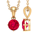 5 MM Round Shape Created Ruby Solitaire Pendant with Bail Lab Created Ruby - ( AAAA ) - Quality - Rosec Jewels