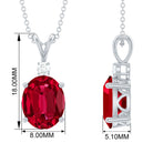 Solitaire Created Ruby Oval Pendant with Moissanite Lab Created Ruby - ( AAAA ) - Quality - Rosec Jewels