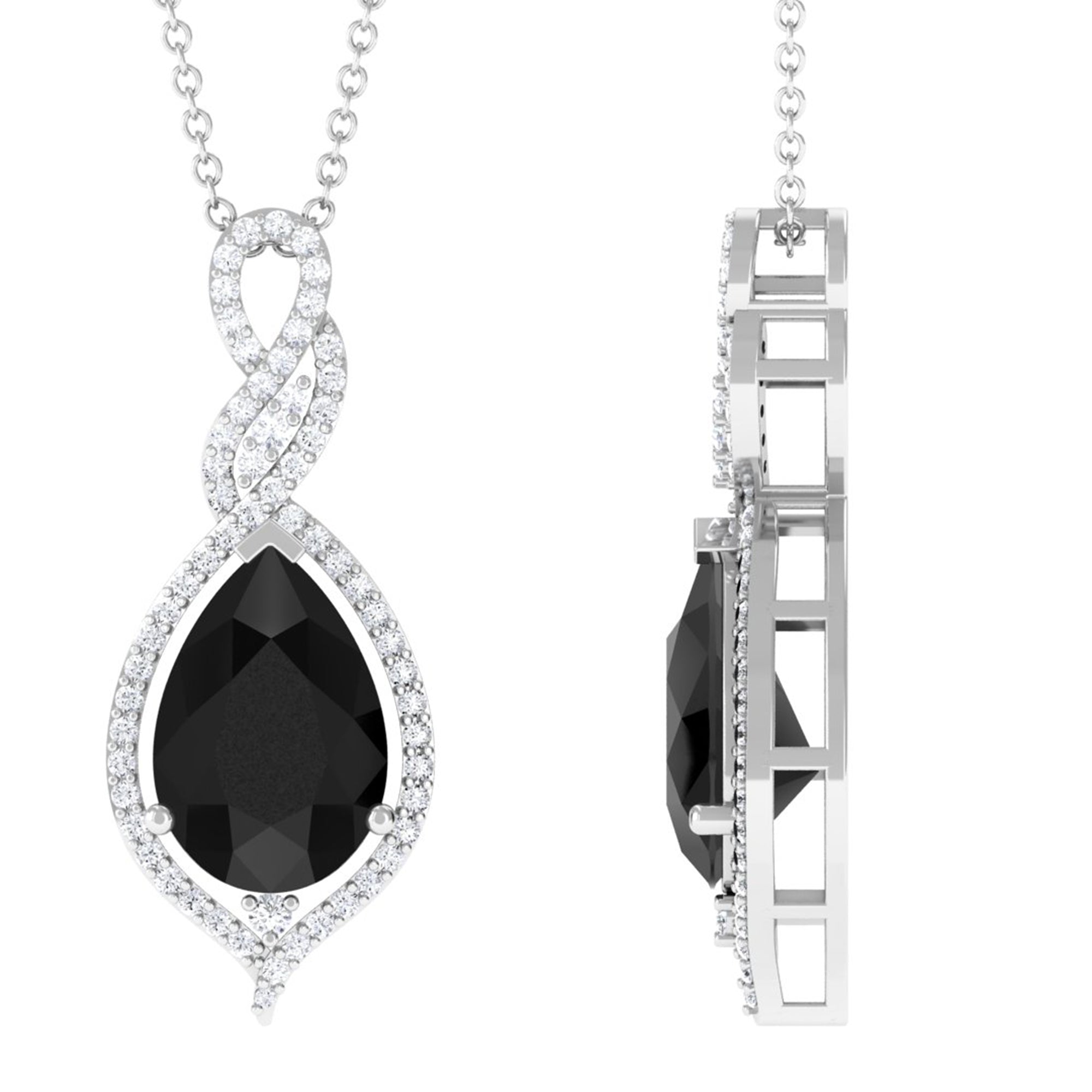 Black Spinel Teardrop Dangle Pendant with Moissanite Accent Black Spinel - ( AAA ) - Quality - Rosec Jewels