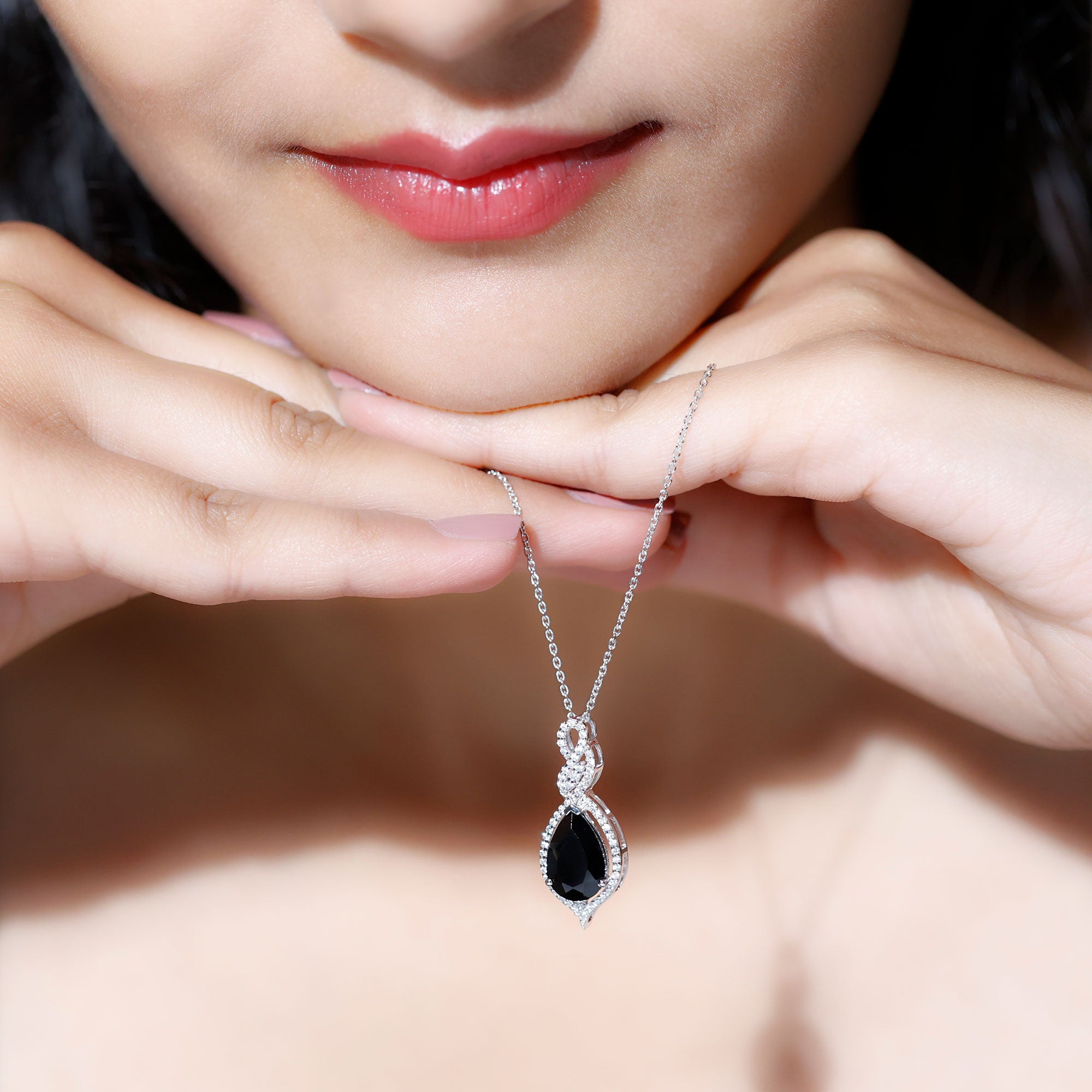 Black Spinel Teardrop Dangle Pendant with Moissanite Accent Black Spinel - ( AAA ) - Quality - Rosec Jewels