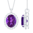 3 CT Certified Amethyst Silver Pendant with Moissanite Halo - Rosec Jewels