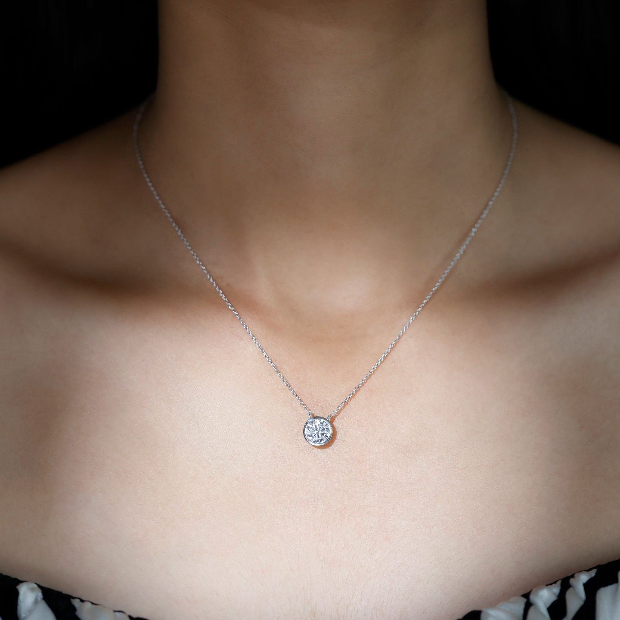 6.50 MM Simple Moissanite Solitaire Pendant Necklace in Silver - Rosec Jewels