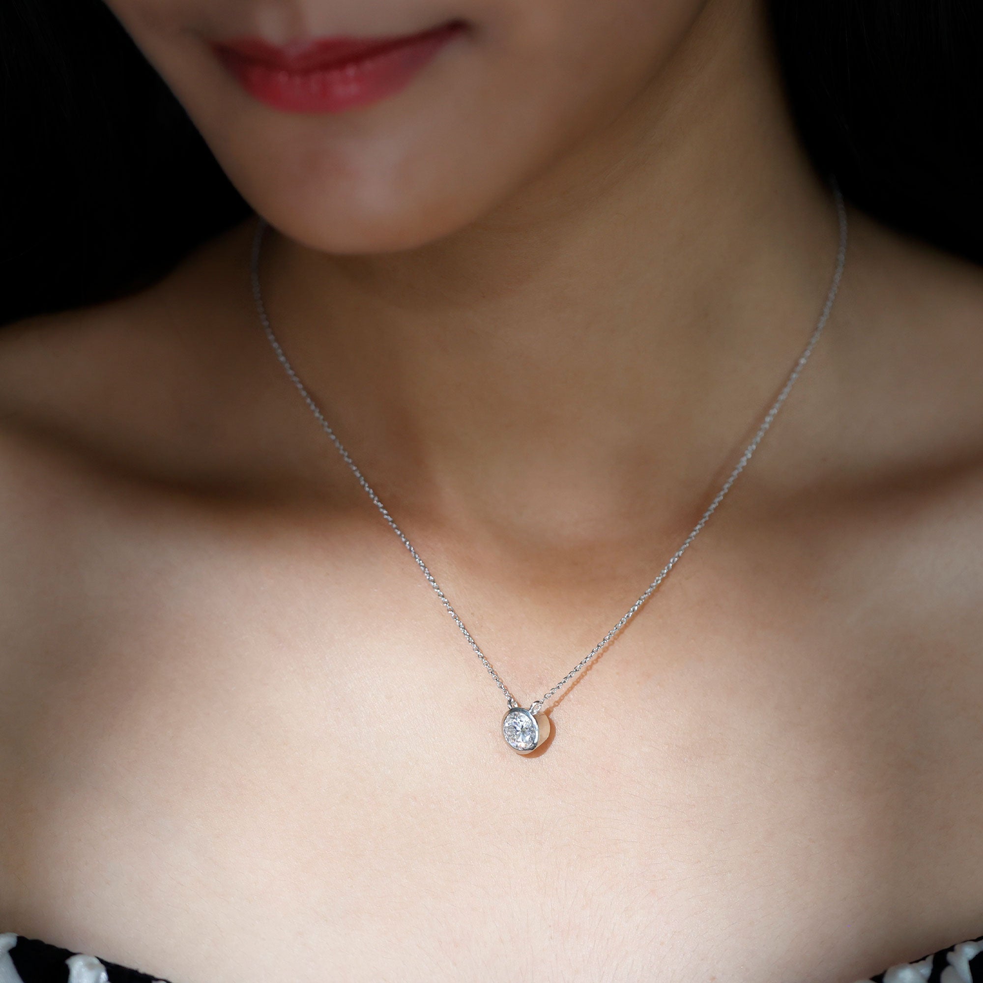 6.50 MM Simple Moissanite Solitaire Pendant Necklace in Silver - Rosec Jewels