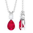 Pear Shape Lab Grown Ruby Solitaire Pendant with Moissanite Lab Created Ruby - ( AAAA ) - Quality - Rosec Jewels