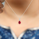 Pear Shape Lab Grown Ruby Solitaire Pendant with Moissanite Lab Created Ruby - ( AAAA ) - Quality - Rosec Jewels