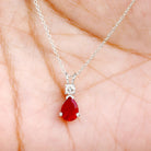 Pear Shape Lab Grown Ruby Solitaire Pendant with Moissanite Lab Created Ruby - ( AAAA ) - Quality - Rosec Jewels