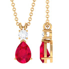 Pear Shape Lab Grown Ruby Solitaire Pendant with Moissanite Lab Created Ruby - ( AAAA ) - Quality - Rosec Jewels