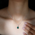 Created Emerald and Zircon Modern Teardrop Pendant in Silver - Rosec Jewels