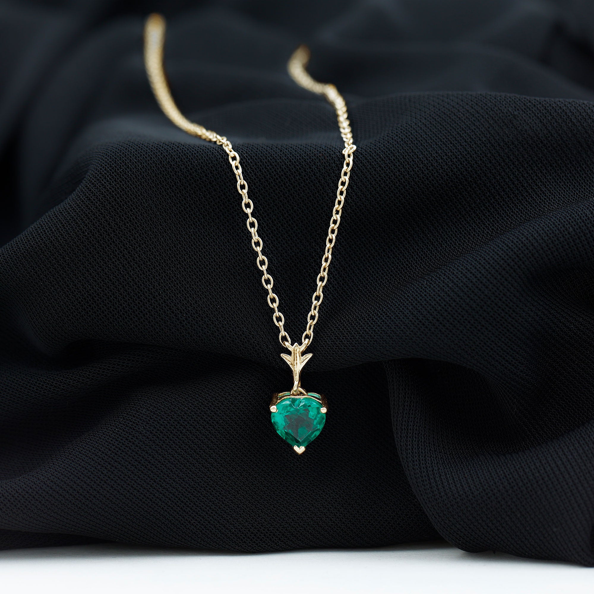 1.5 CT Heart Shape Created Emerald Solitaire Pendant Necklace Lab Created Emerald - ( AAAA ) - Quality - Rosec Jewels