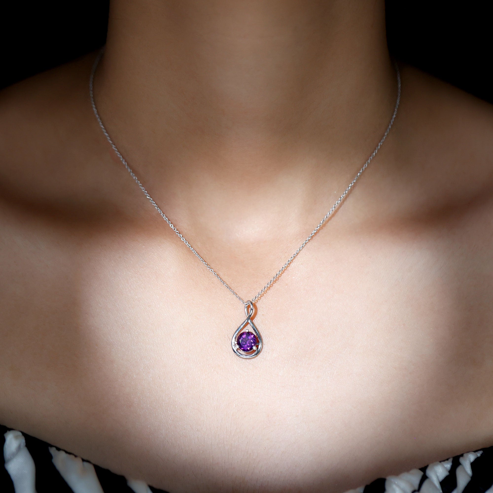 Solitaire Real Amethyst Infinity Pendant Necklace Amethyst - ( AAA ) - Quality - Rosec Jewels