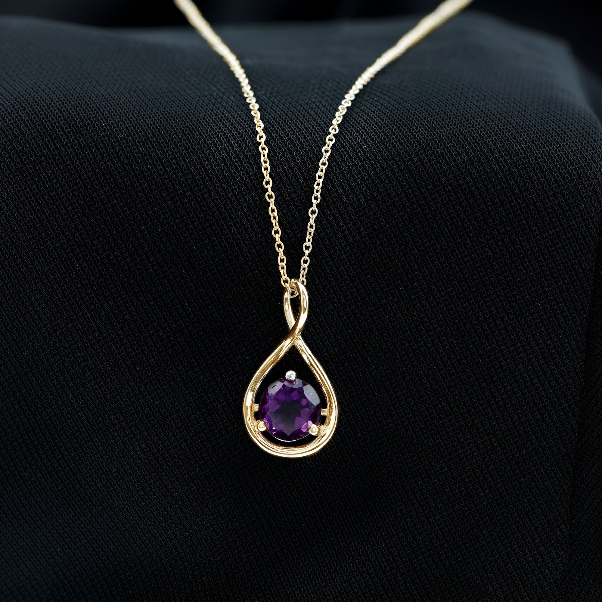 Solitaire Real Amethyst Infinity Pendant Necklace Amethyst - ( AAA ) - Quality - Rosec Jewels