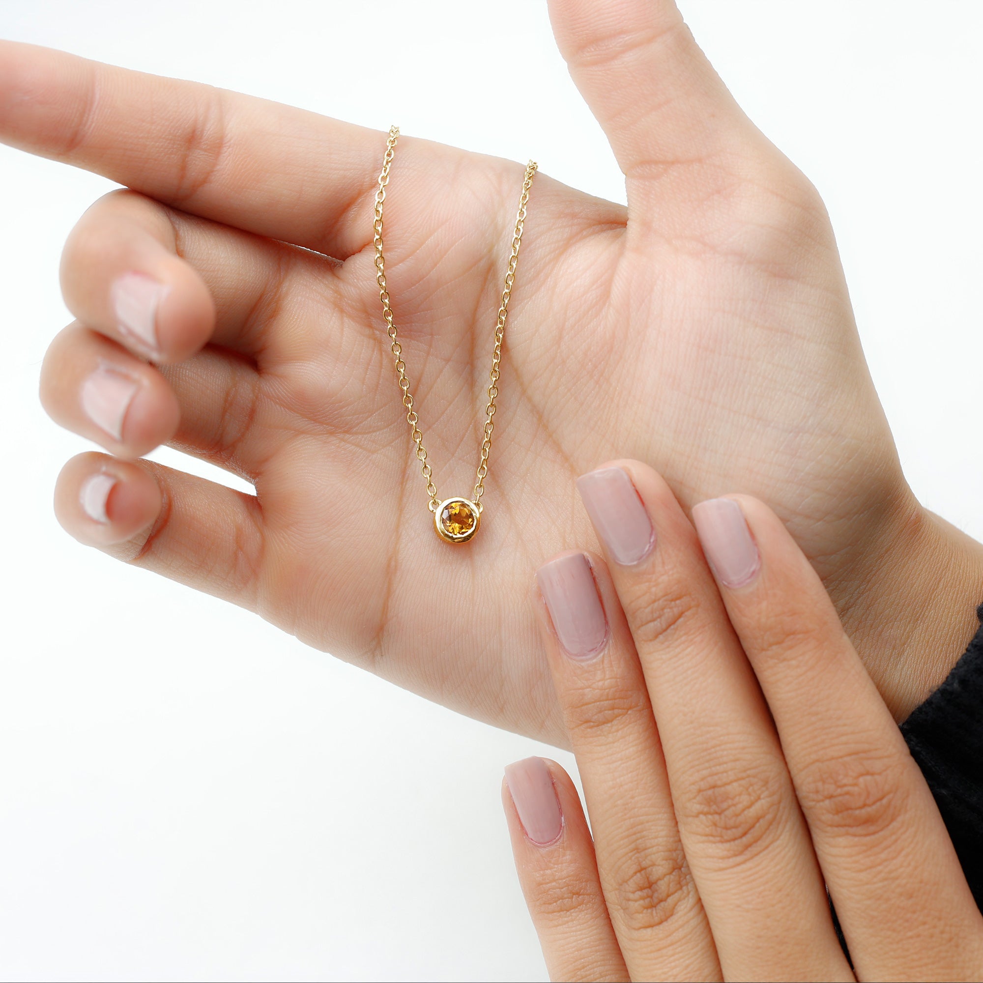 Round Shape Citrine Solitaire Necklace in Bezel Setting Citrine - ( AAA ) - Quality - Rosec Jewels