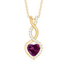 Heart Shape Rhodolite and Diamond Infinity Dangle Pendant Rhodolite - ( AAA ) - Quality - Rosec Jewels