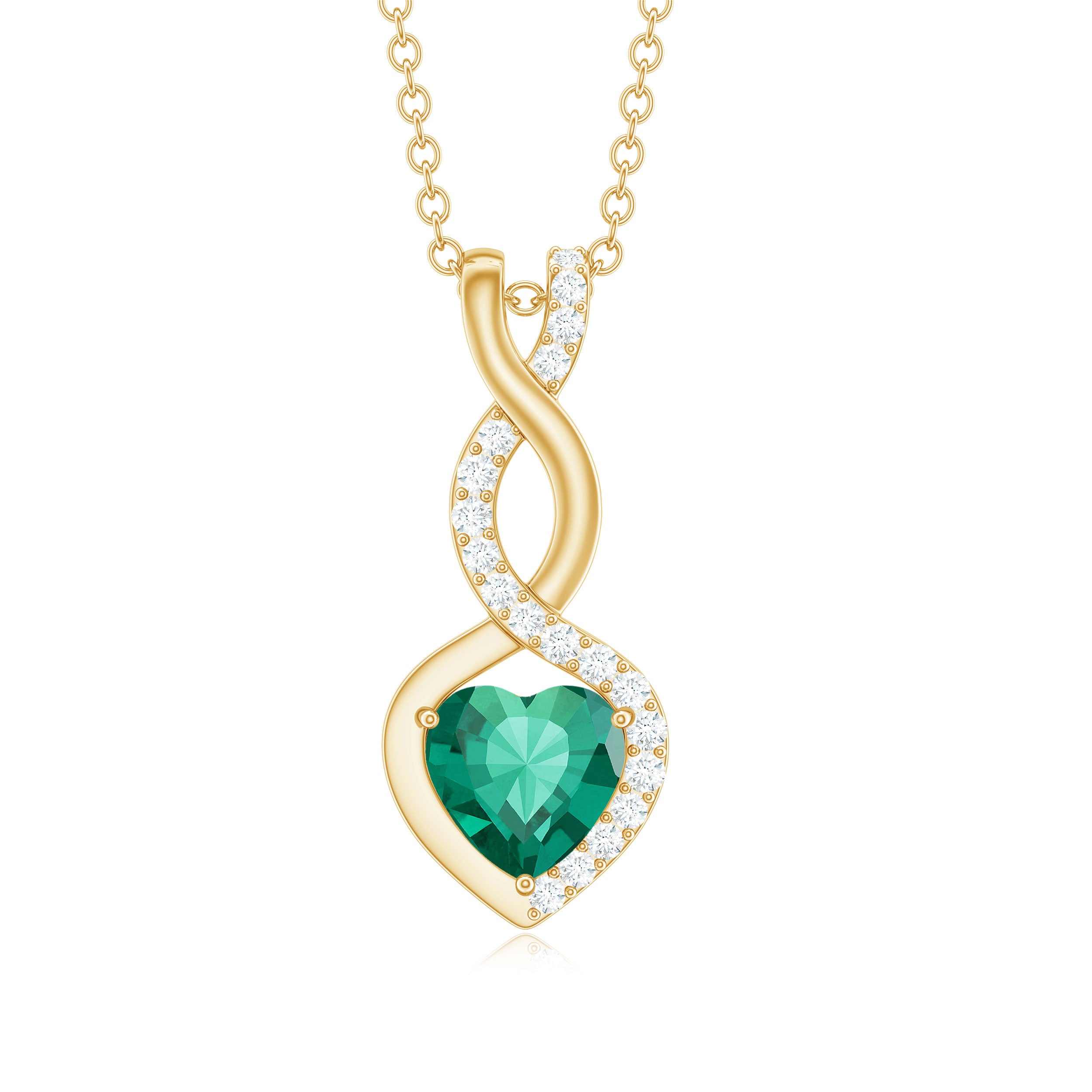 Lab Created Emerald and Diamond Infinity Heart Pendant Lab Created Emerald - ( AAAA ) - Quality - Rosec Jewels