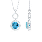 2.50 CT Swiss Blue Topaz Dangle Necklace with Diamond Halo Swiss Blue Topaz - ( AAA ) - Quality - Rosec Jewels