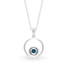 3 MM Open Circle Pendant Necklace with Round London Blue Topaz London Blue Topaz - ( AAA ) - Quality - Rosec Jewels