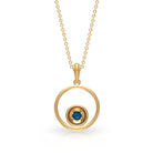 3 MM Open Circle Pendant Necklace with Round London Blue Topaz London Blue Topaz - ( AAA ) - Quality - Rosec Jewels