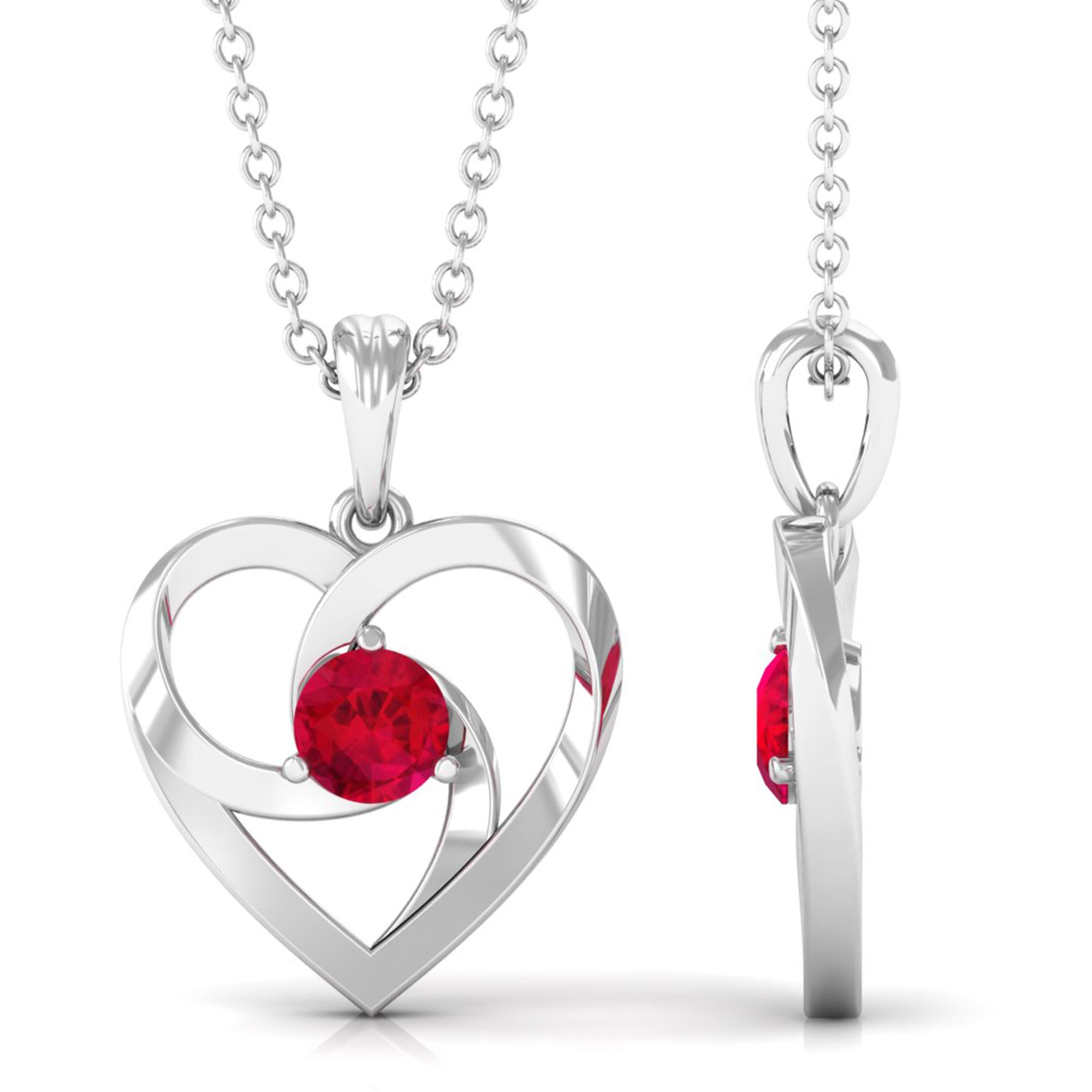 1/4 CT Round Created Ruby Gold Heart Pendant Necklace Lab Created Ruby - ( AAAA ) - Quality - Rosec Jewels