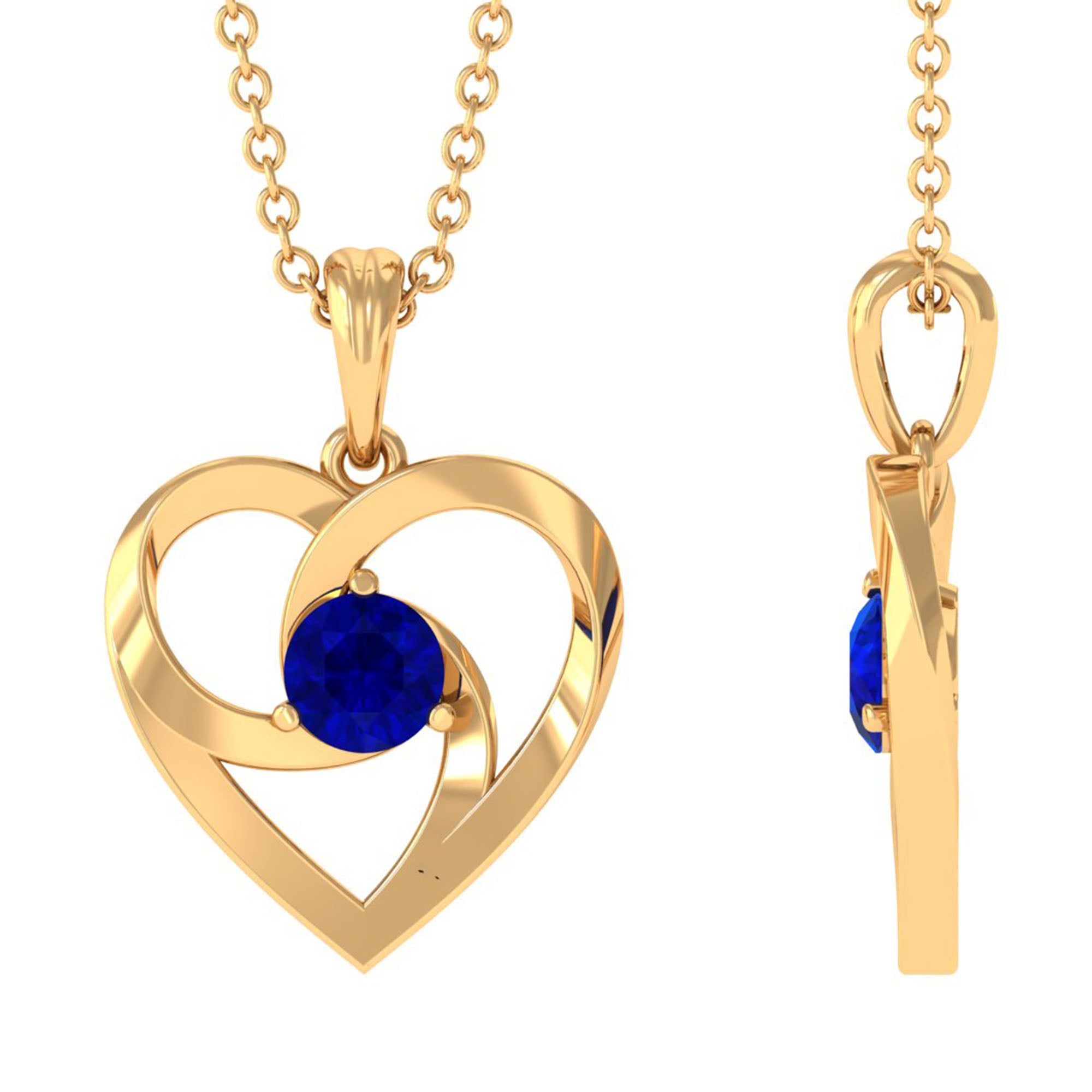 1/4 CT Minimal Heart Necklace with Diffused Sapphire Lab Created Blue Sapphire - ( AAAA ) - Quality - Rosec Jewels