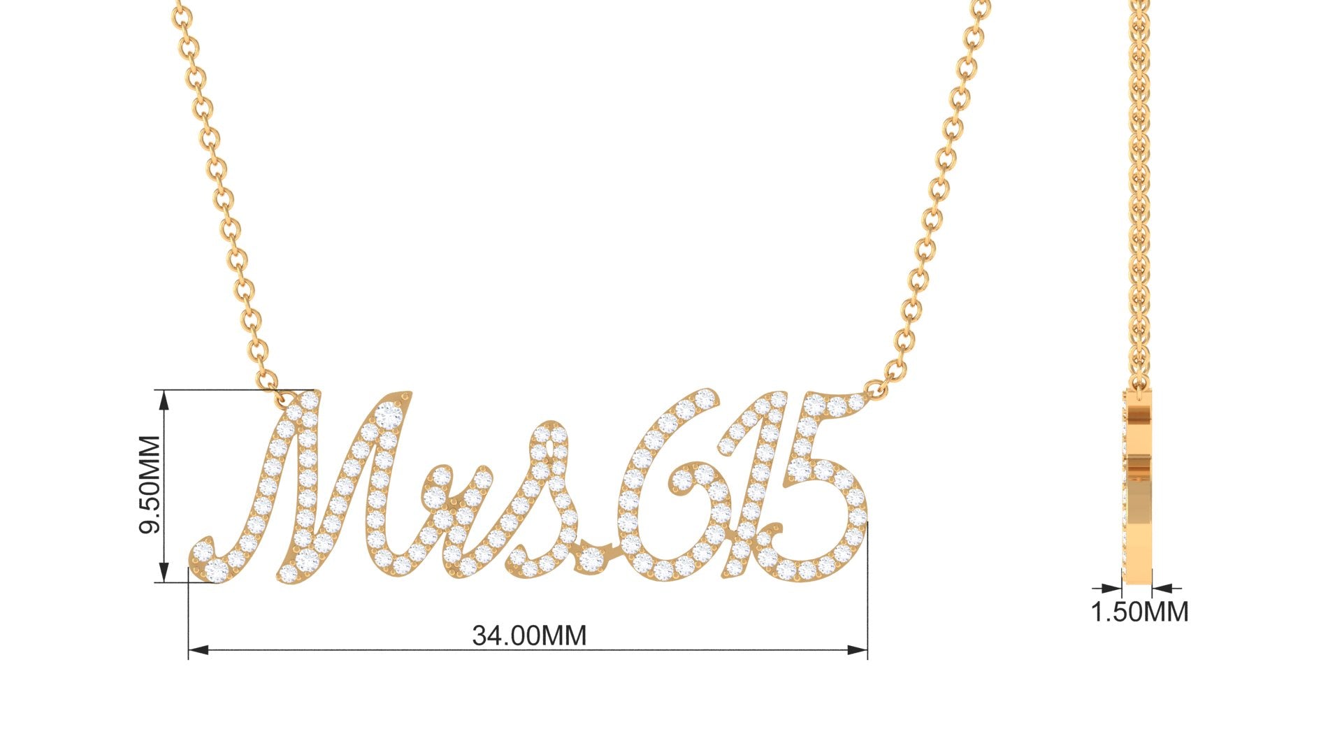 Rosec Jewels-Natural Diamond Mrs615 Initial Necklace with Angel Number