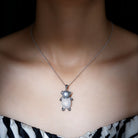 Teddy Bear Inspired Black Pearl Pendant Necklace in Silver - Rosec Jewels