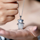 Teddy Bear Inspired Black Pearl Pendant Necklace in Silver - Rosec Jewels