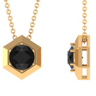 Round Created Black Diamond Gold Hexagon Pendant Necklace Lab Created Black Diamond - ( AAAA ) - Quality - Rosec Jewels