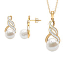 Freshwater Pearl Drop and Moissanite Bridal Jewelry Set Freshwater Pearl - ( AAA ) - Quality - Rosec Jewels